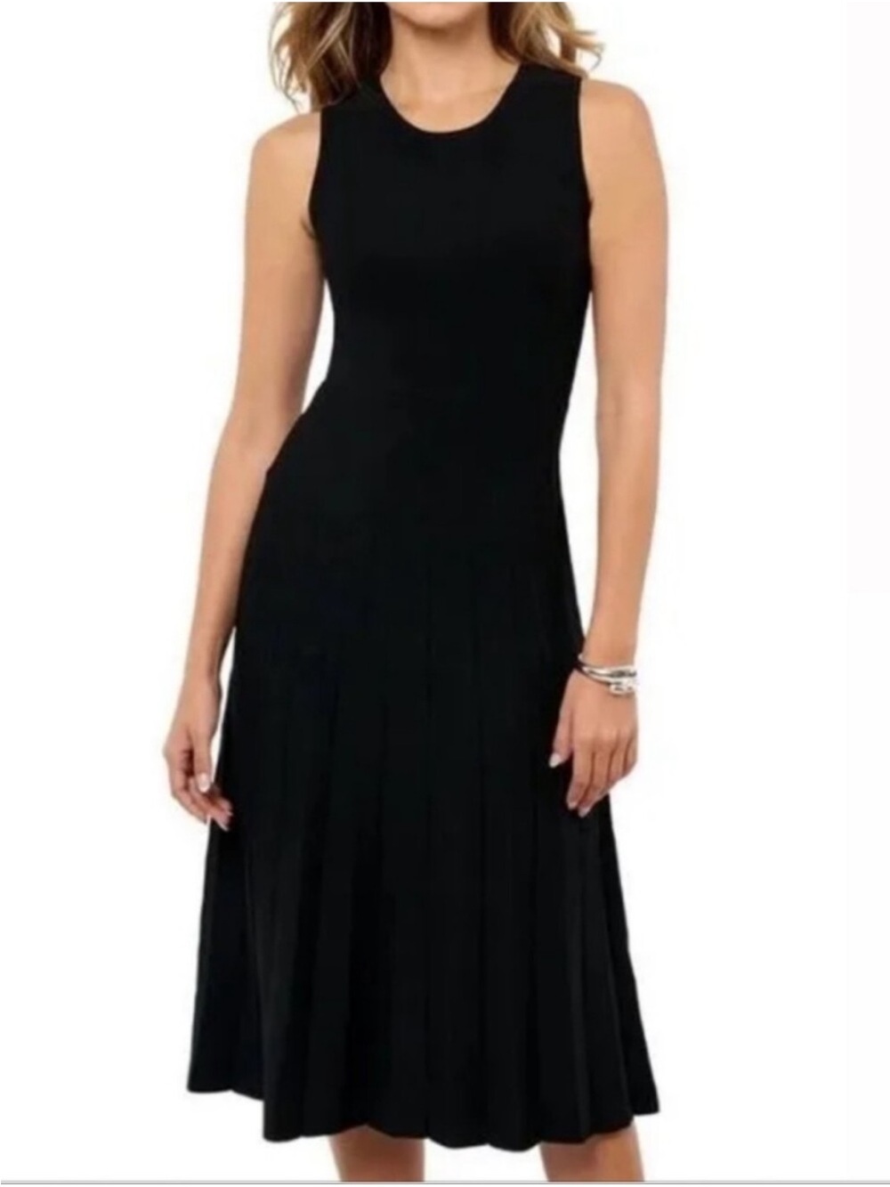 edited by Remi Bader Sleeveless Pleated Midi Dress in Black